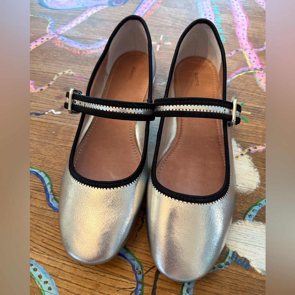 Anthropologie Maeve Silver Flats with Black Accents; NWOT